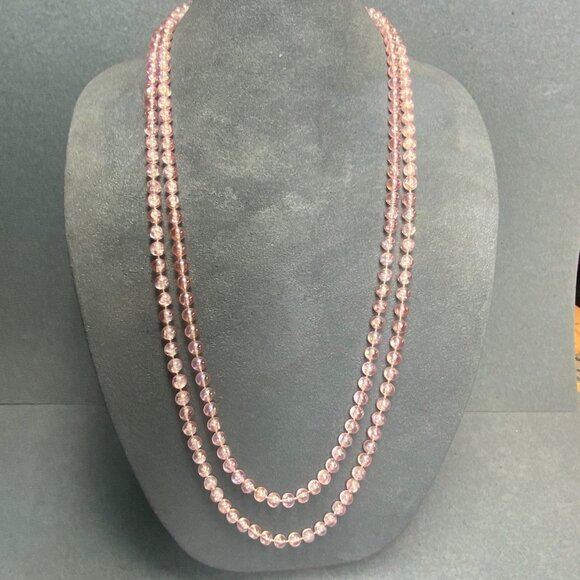 Long Crackle Beaded Necklace 72 In Pink Iridescent Shimmer Retro Vintage Barbie - Picture 1 of 7